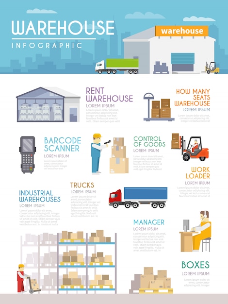 Gratis vector magazijn infographics set