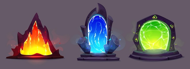 Gratis vector magic game portals geïsoleerd op de achtergrond