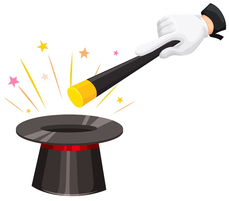 Gratis Vector magische hoed en toverstokje op wit