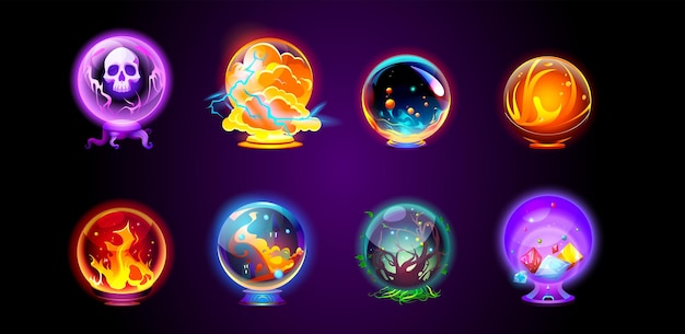 Magische kristallen bollen energiebollen op stands