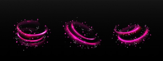 Gratis vector magische lichteffect roze windwerveling met hartjes