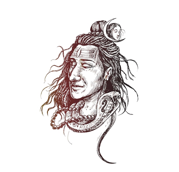 Maha Shivratri - Happy Nag Panchami Lord shiva - Poster, Hand getrokken schets vectorillustratie.