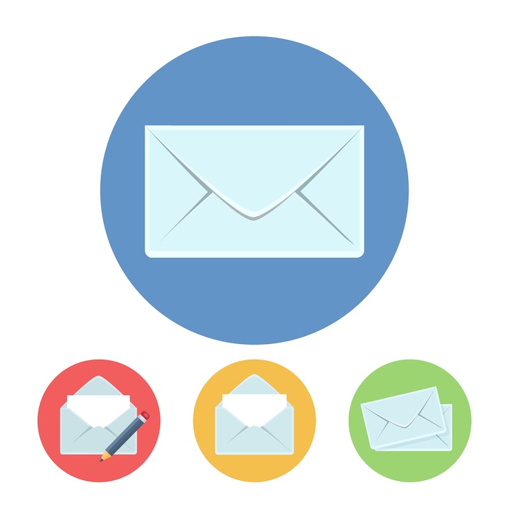 Gratis Vector mail schrijven, ophalen en verzenden van pictogrammen vector illustratie in vlakke stijl