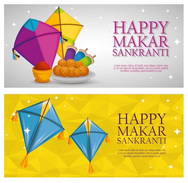 Makar sankranti-groet met vliegersbanners