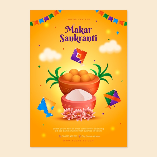 Gratis vector makar sankranti viering uitnodiging sjabloon