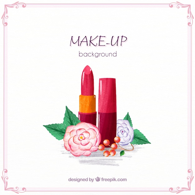 Gratis vector make-up achtergrond met aquarel lippenstift