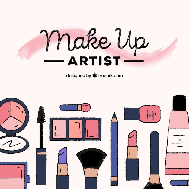 Gratis vector make-up achtergrond met hand getrokken stijl