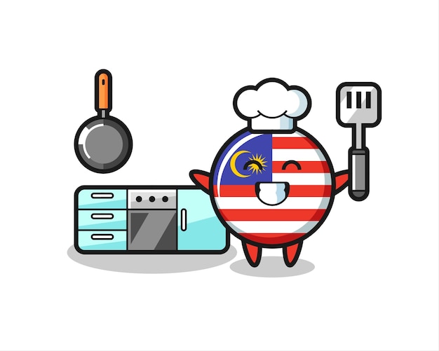 Maleisië vlag badge karakter illustratie als een chef-kok aan het koken is