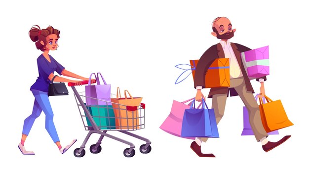 Mall koper mannelijke en vrouwelijke cartoon personage