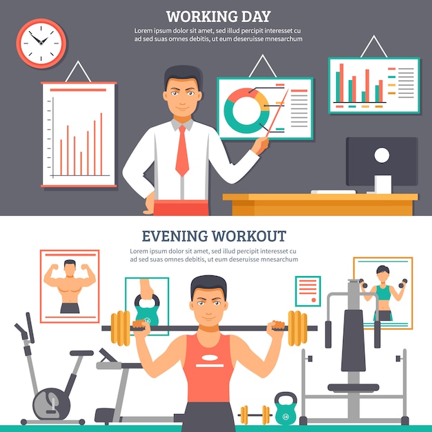 Gratis vector man dagelijkse routine banner set