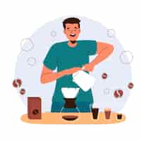 Gratis vector man die koffie illustratie maakt