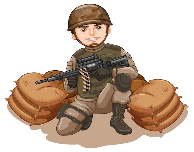 Gratis vector man in legeruniform op witte achtergrond