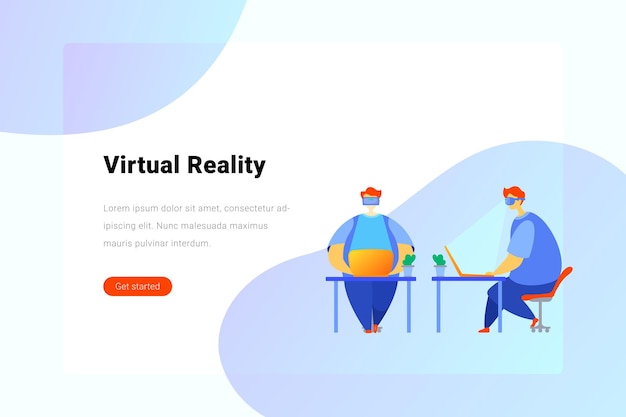 Man in virtuele bril werkt op laptop op werkplek Virtual Reality concept