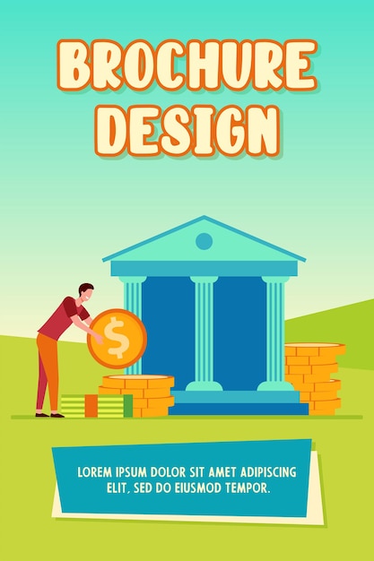 Gratis vector man krijgt een lening. bankgebouw, besparing, contant geld platte vectorillustratie