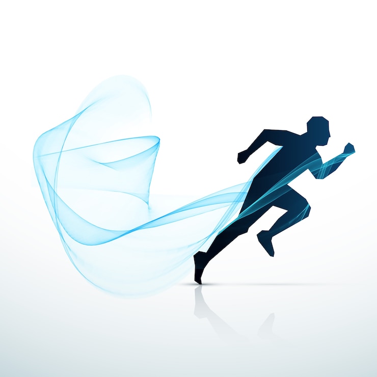 Gratis Vector man loopt met blauwe golven.