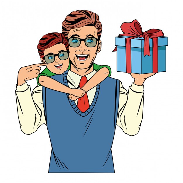 Man met een jongen met een geschenkdoos