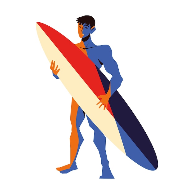 man met surfplank geïsoleerd pictogram