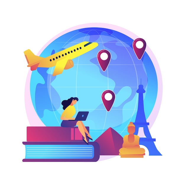 Man op vakantie-avontuur. Internationaal toerisme, wereldwijde sightseeingtour, studentenuitwisselingsprogramma. Toerist met rugzak naar het buitenland.