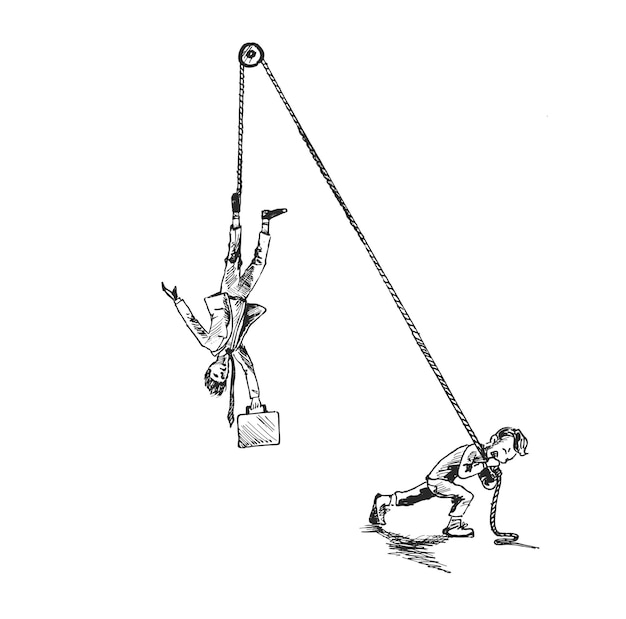 Man trekken Zakenman hangend aan een touw Vectorillustratie