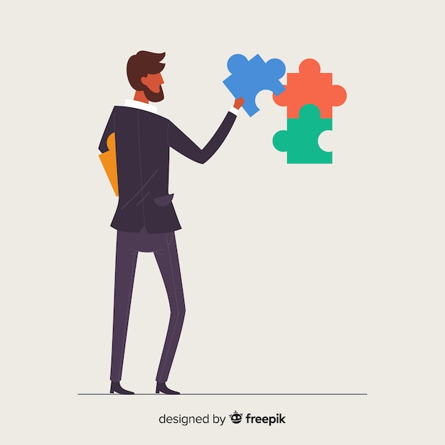 Gratis vector man verbindende puzzel stukjes achtergrond