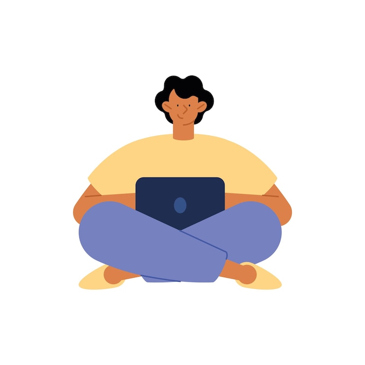 Gratis Vector man zit met een laptop