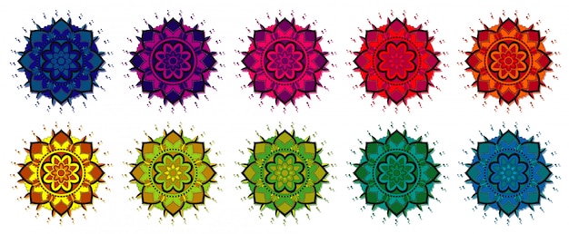 Mandala-patronen in verschillende kleuren