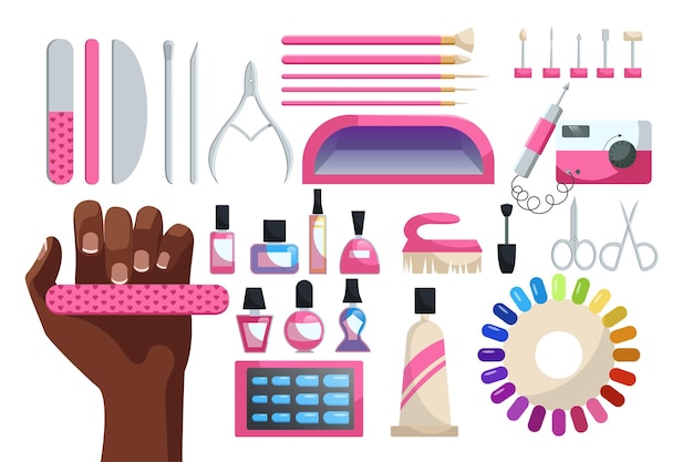 Manicure apparatuur of tools vector illustraties set