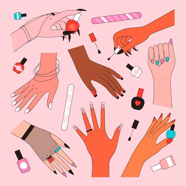 Gratis vector manicure handcollectie