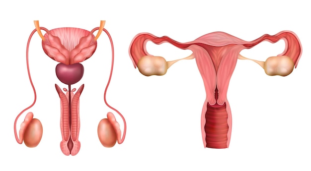 Mannelijke en vrouwelijke voortplantingsorganen realistische set geïsoleerd op een witte achtergrond vectorillustratie