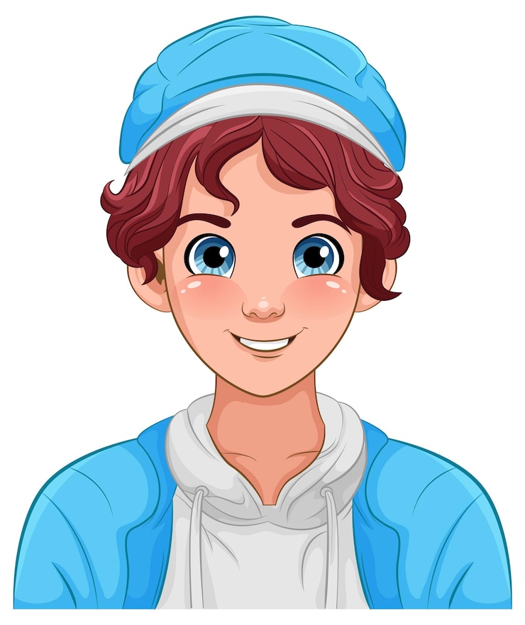 Gratis Vector mannelijke tiener cartoon met hoed