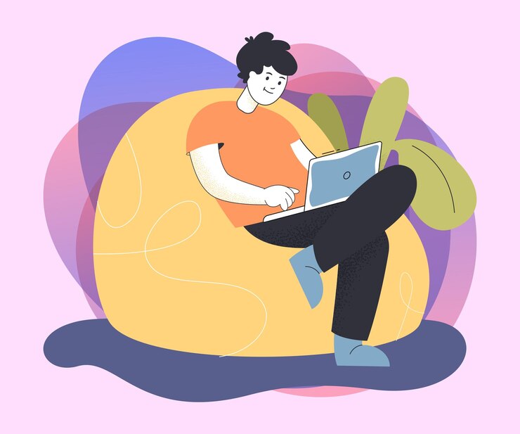 Gratis Vector mannelijke werknemer die op afstand werkt