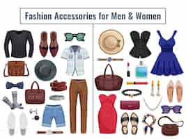 Gratis vector mannen en vrouwen accessoires icon set