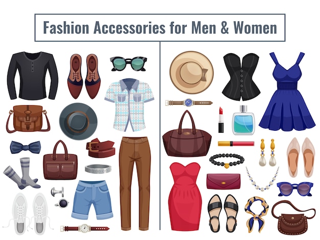 Mannen en vrouwen accessoires Icon Set