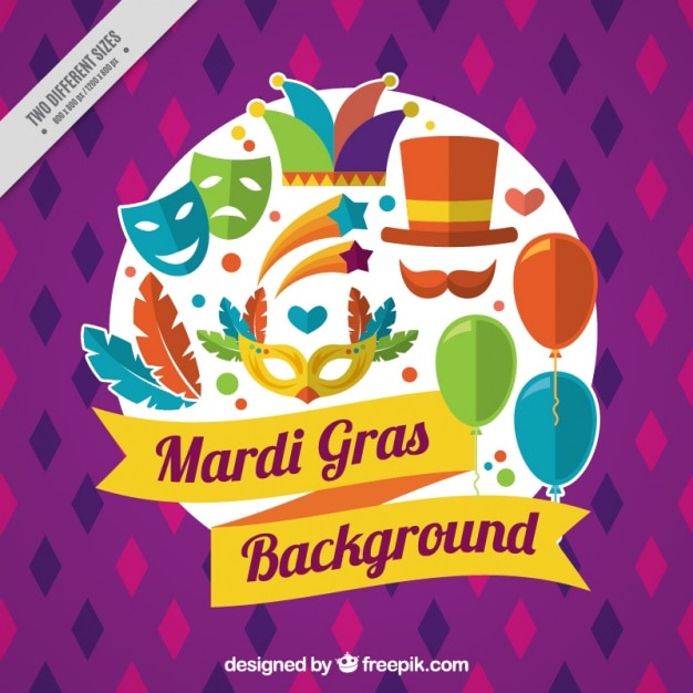 Gratis vector mardi gras achtergrond met kleurrijke elementen