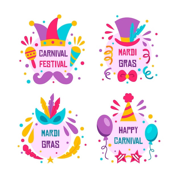 Gratis vector mardi gras badge-collectie