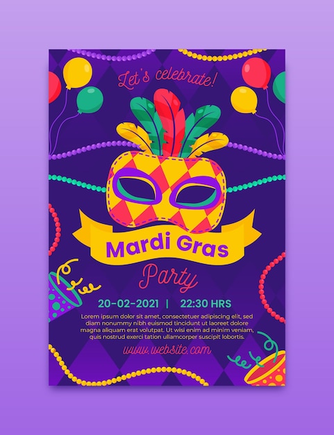 Gratis vector mardi gras flyer-sjabloon