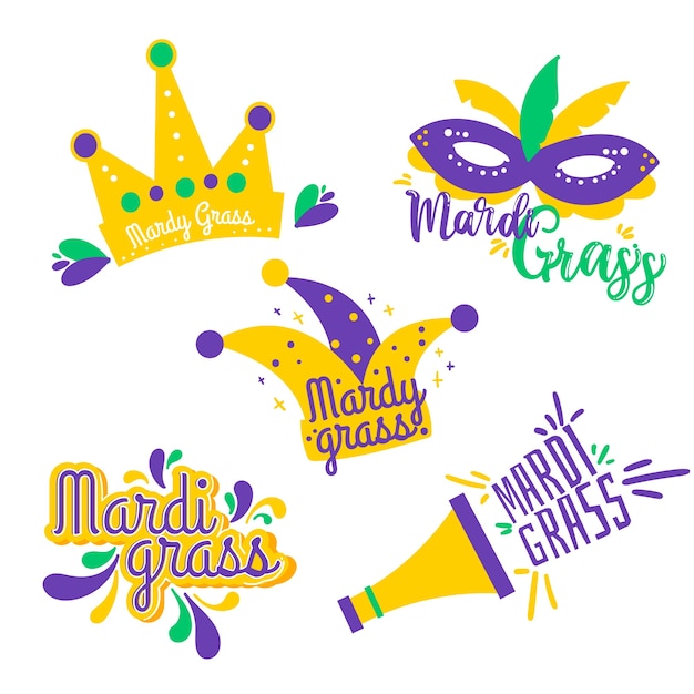 Gratis vector mardi gras label collectie