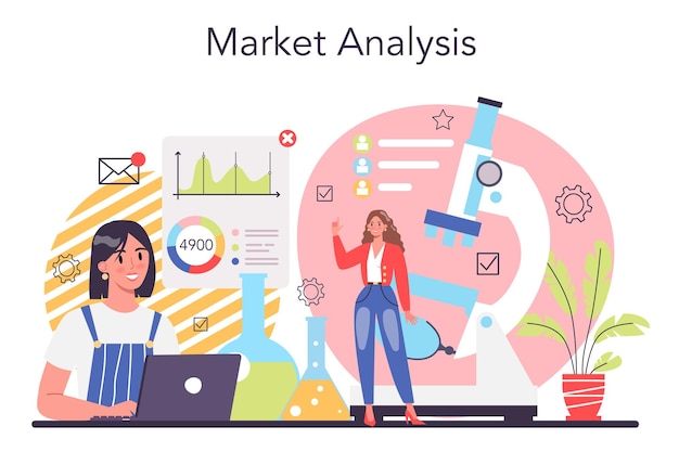 Gratis vector marketingconcept marktonderzoek en -analyse bedrijfspromotie prijsstrategie markttrends ontwikkeling geïsoleerde platte vectorillustratie