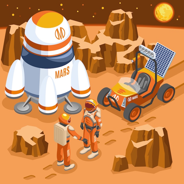 Gratis vector mars exploratie isometrische illustratie