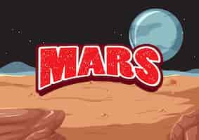 Gratis vector mars woord logo op het oppervlak van de planeet