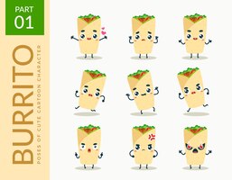 Gratis vector mascotte afbeeldingen van de burrito. instellen.