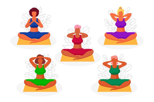 Gratis vector masseer zelfgenezing met reiki-houdingen