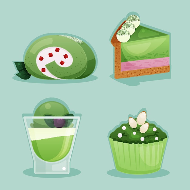 Gratis vector matcha dessert collectie concept