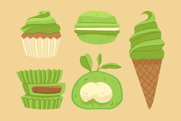 Gratis vector matcha dessertcollectie ontwerp