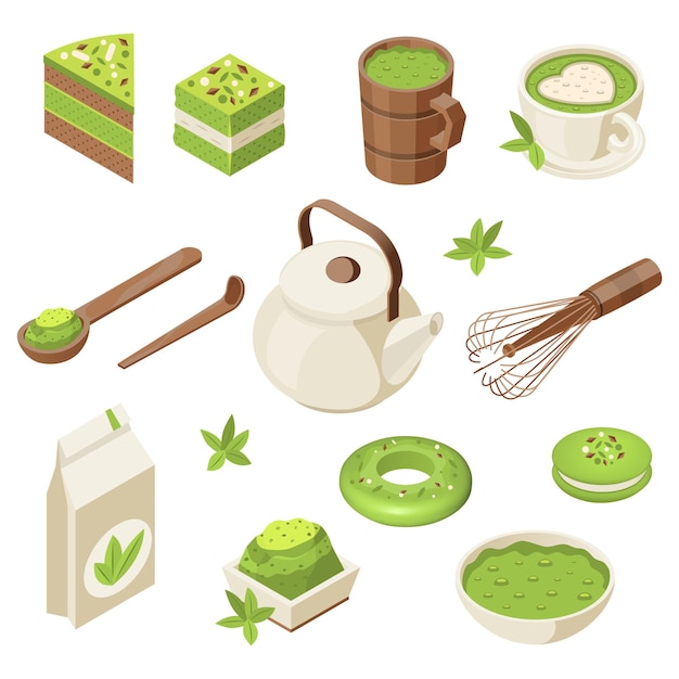 Gratis vector matcha isometrisch icons-collectie