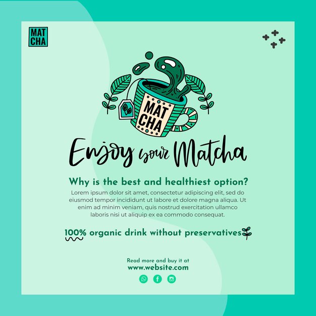 Gratis vector matcha thee afdruksjabloon