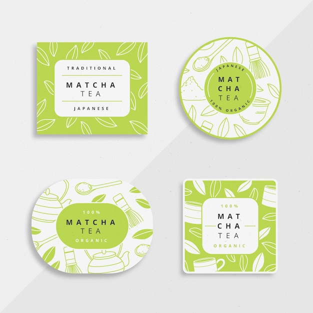 Matcha thee badges illustratie collectie