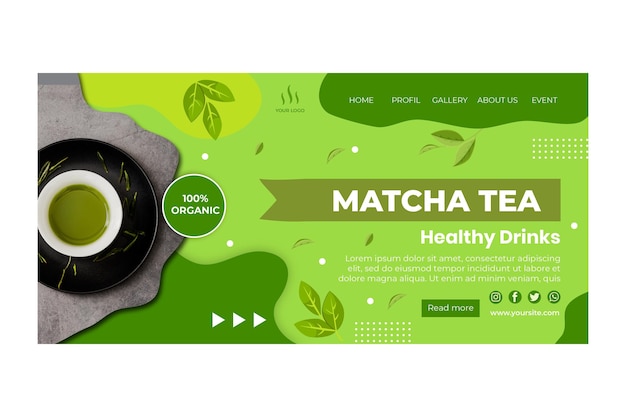 Gratis vector matcha-thee-bestemmingspagina-sjabloon