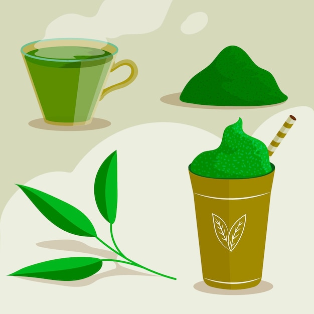 Gratis vector matcha thee en kruiden set