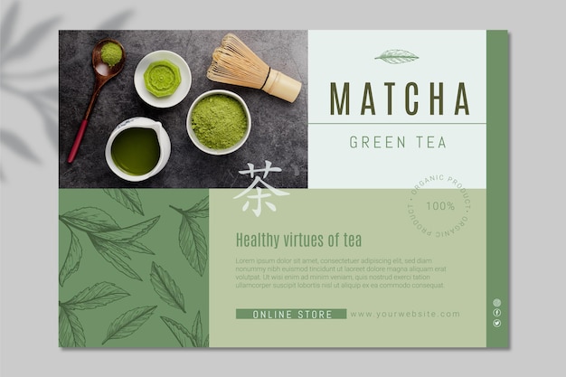 Gratis vector matcha thee horizontale sjabloon voor spandoek